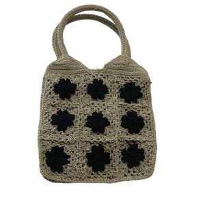La Rue Crochet Black Flower Small Handbag w/ coin purse
